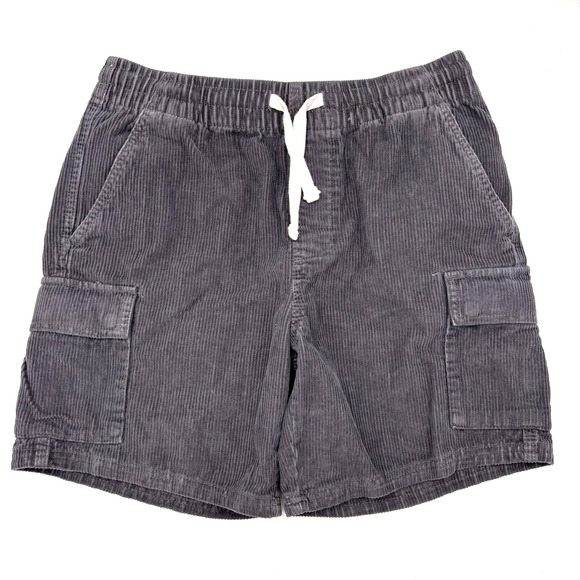 90s Style No Boundaries Charcoal Corduroy Elastic Waist Cargo Shorts Men S 30x7" - Picture 1 of 12